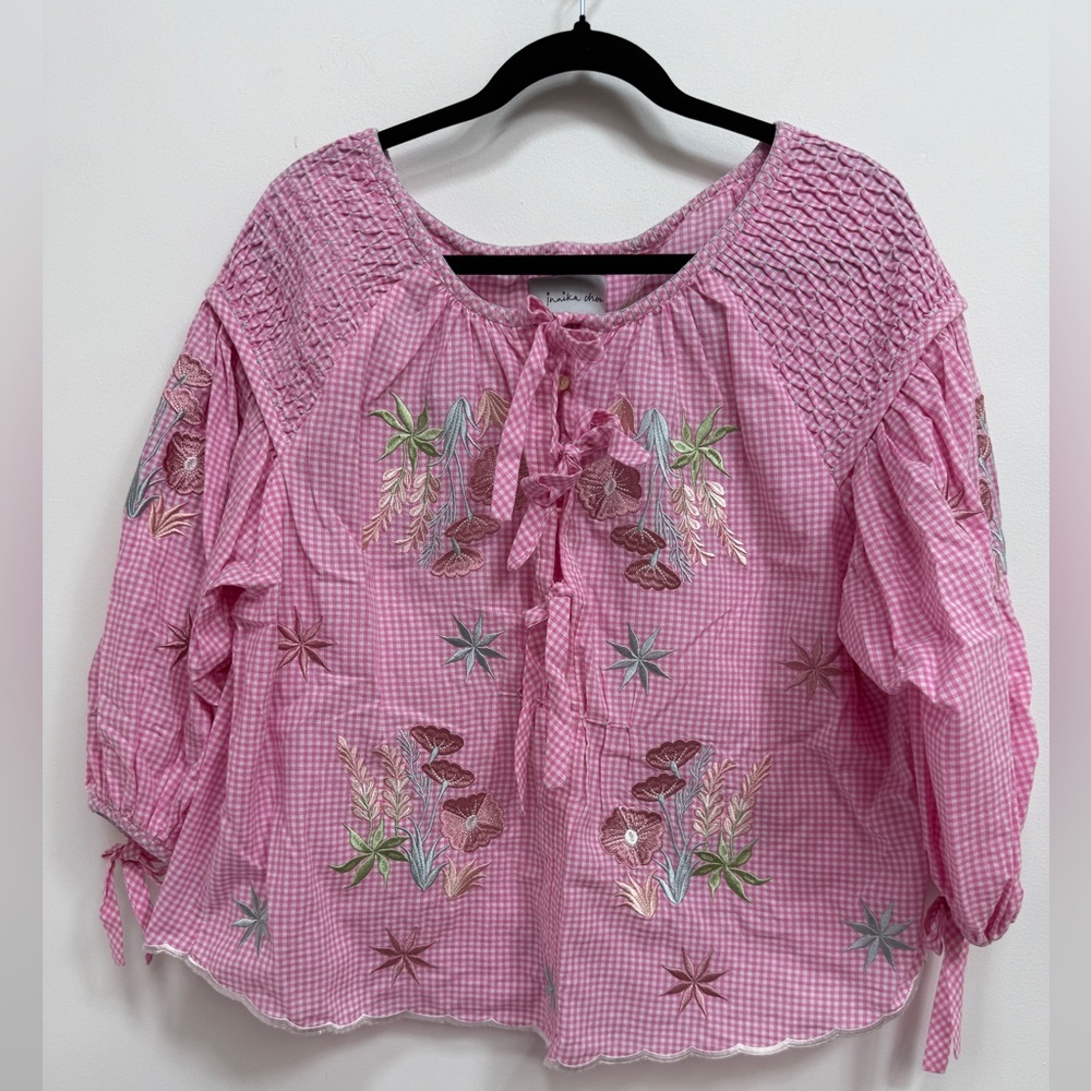 Innika Choo Pink Embroidered Women's Top, EUC, one size.